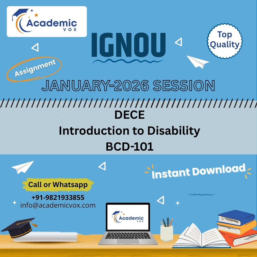 IGNOU BCD-101 Introduction to Disability (English Medium) Solved Assignment (January 2026 )