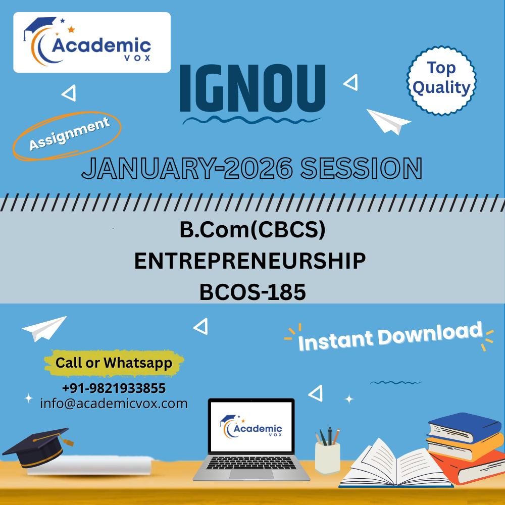 IGNOU BCOS-185 ENTREPRENEURSHIP (Hindi Medium) Solved Assignment (January 2026 )
